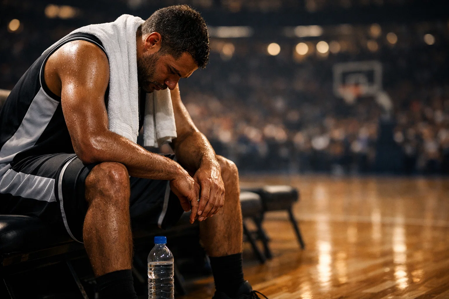 Back-to-Back Spiele NBA Wetten – erschöpfter Basketballspieler auf der Bank