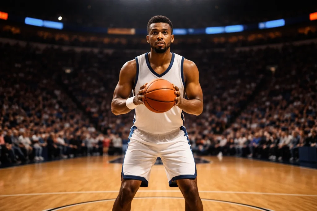 Basketball Player Props — Spieler beim Freiwurf in der Halle