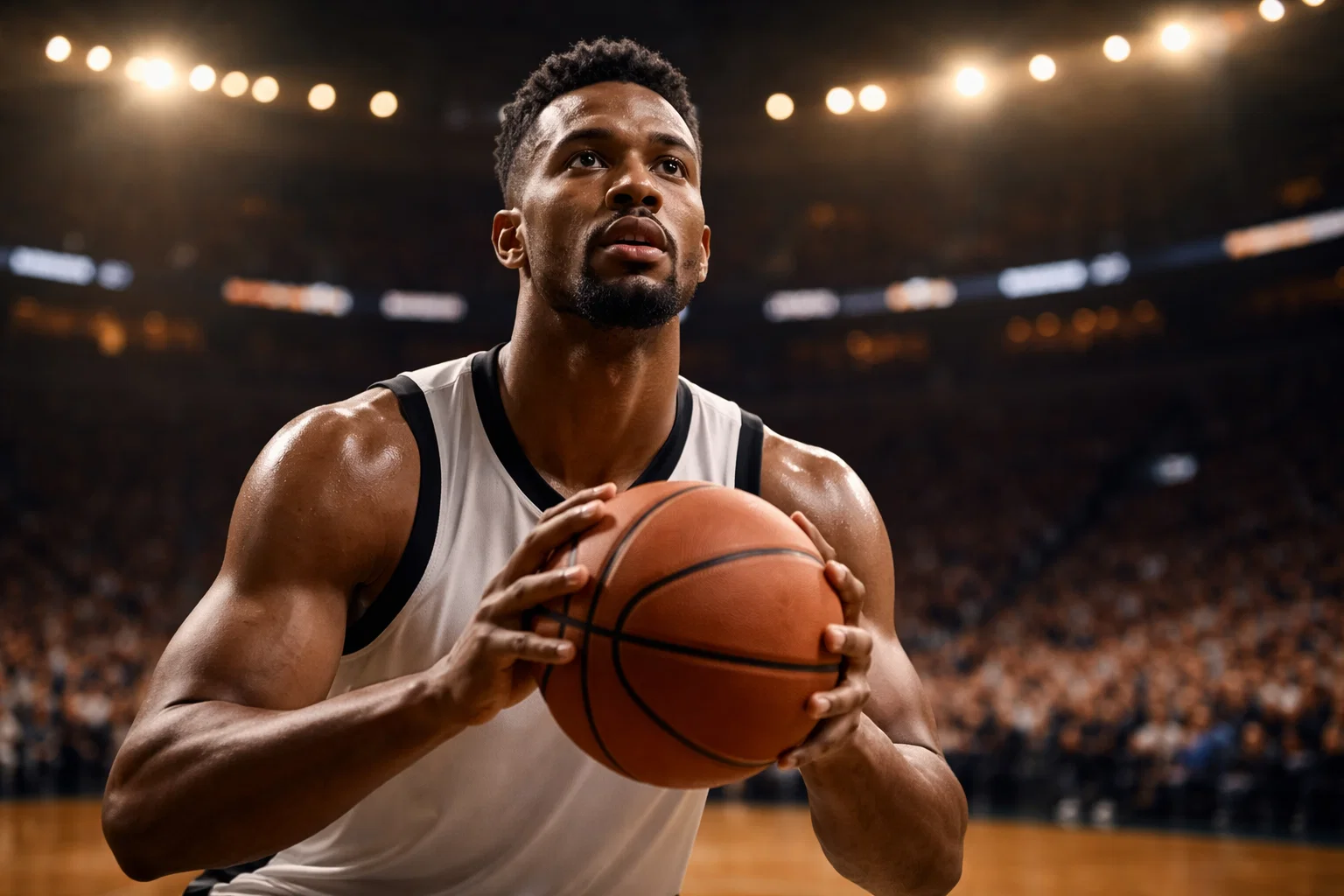 Basketball Player Props – Spieler beim Freiwurf in einer NBA-Halle