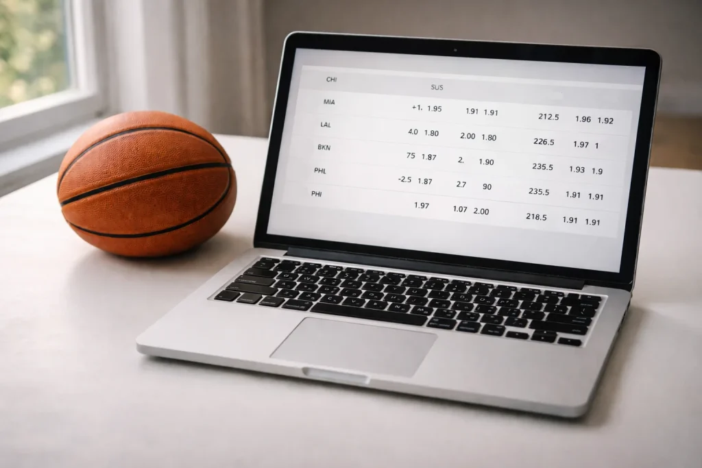 Basketball Wettanbieter Vergleich — Laptop mit Quotenvergleich