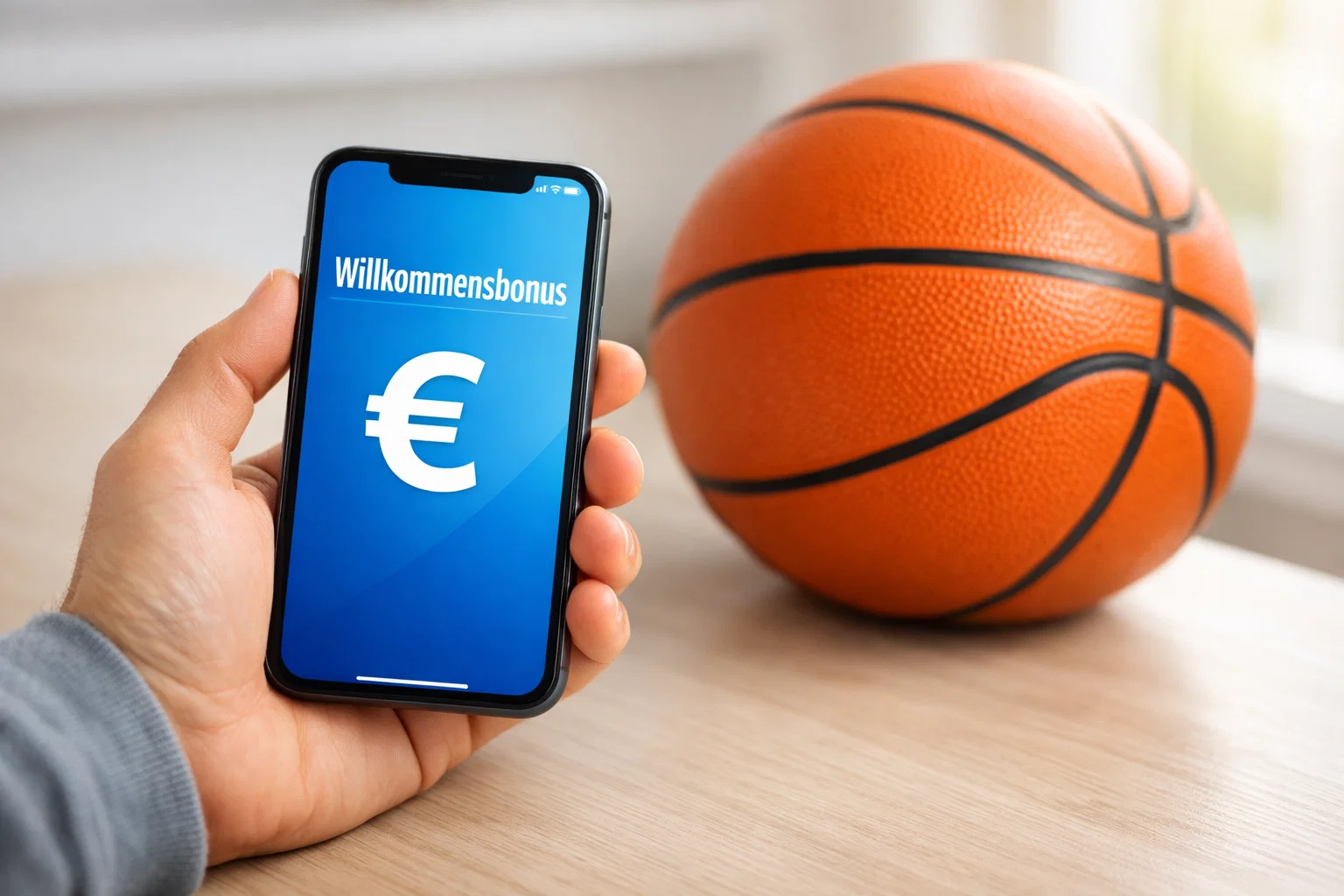 Basketball Wetten Bonus — Smartphone mit Bonusangebot und Basketball