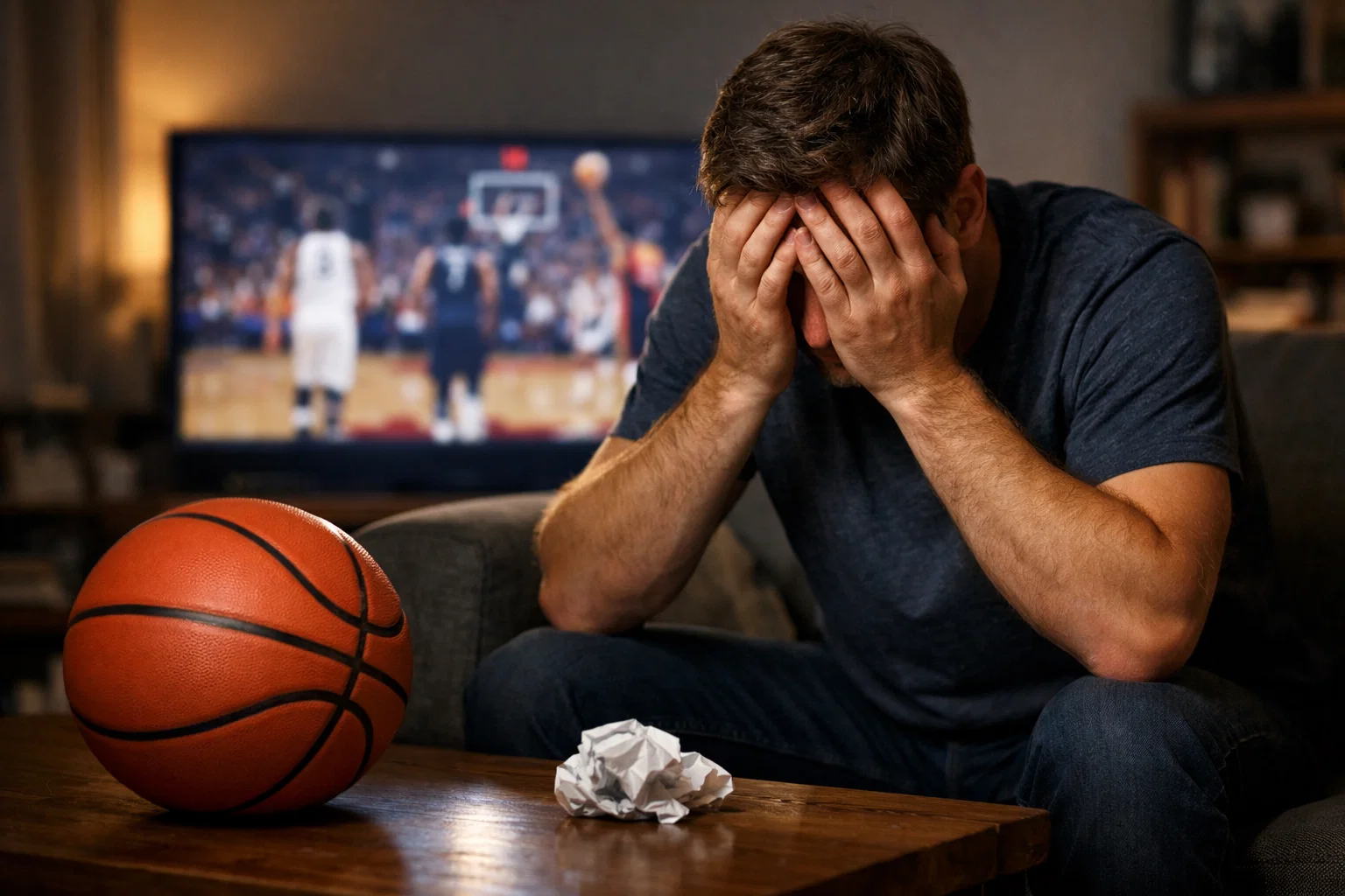 Basketball Wetten Fehler — frustrierter Fan vor dem Fernseher