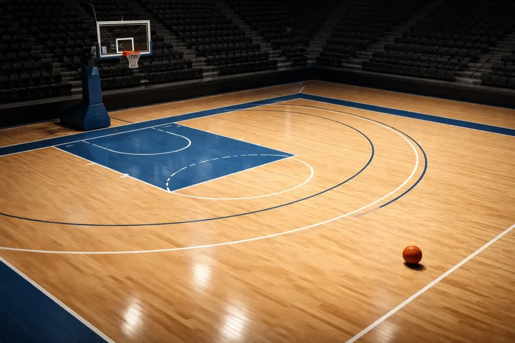 FIBA vs. NBA Regelunterschiede – Basketballfeld mit markierter Drei-Punkte-Linie