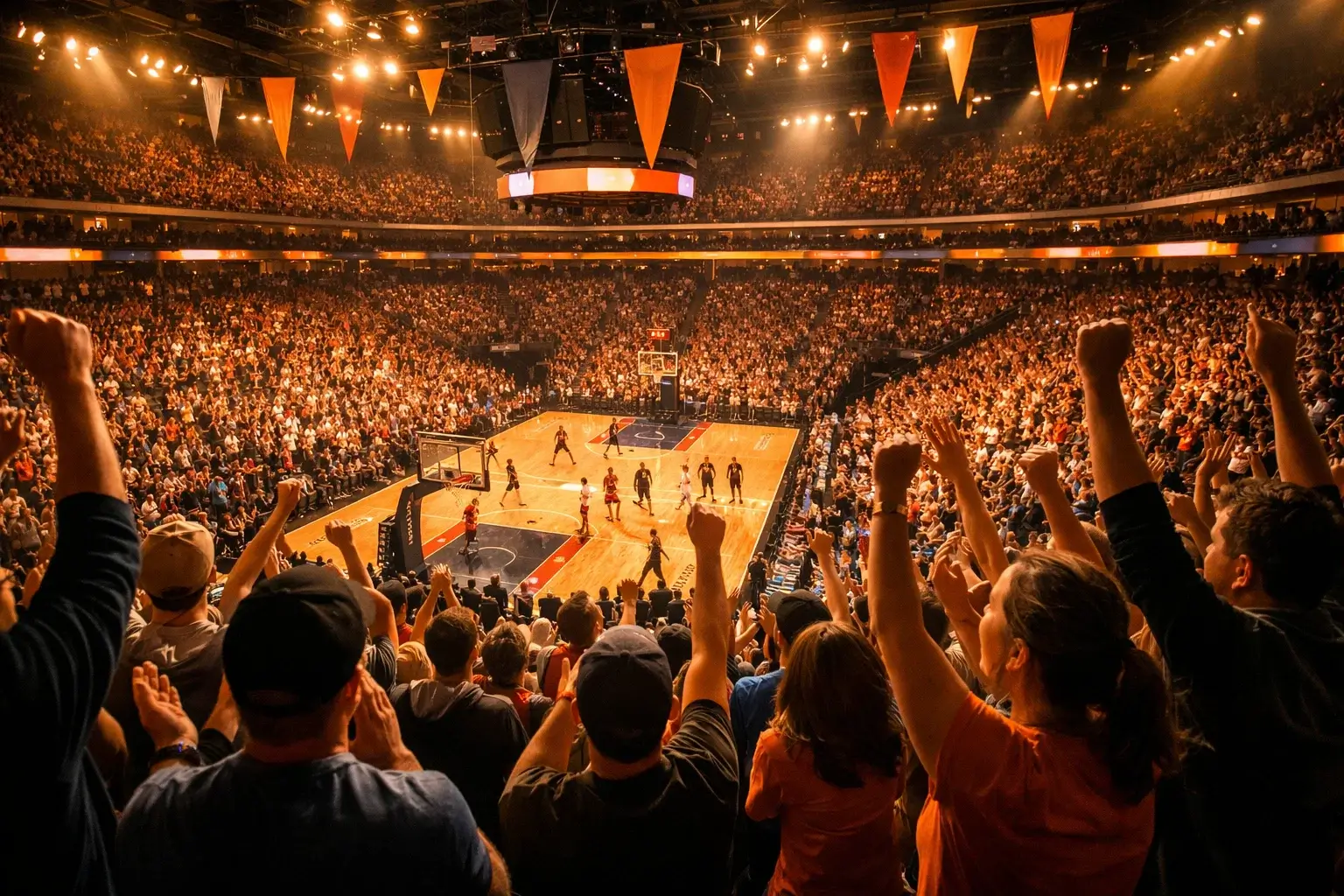 Heimvorteil Basketball Wetten – volle Basketballarena mit jubelnden Heimfans