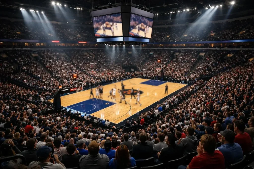 NBA Playoffs Wetten — Basketballhalle in Playoff-Atmosphäre