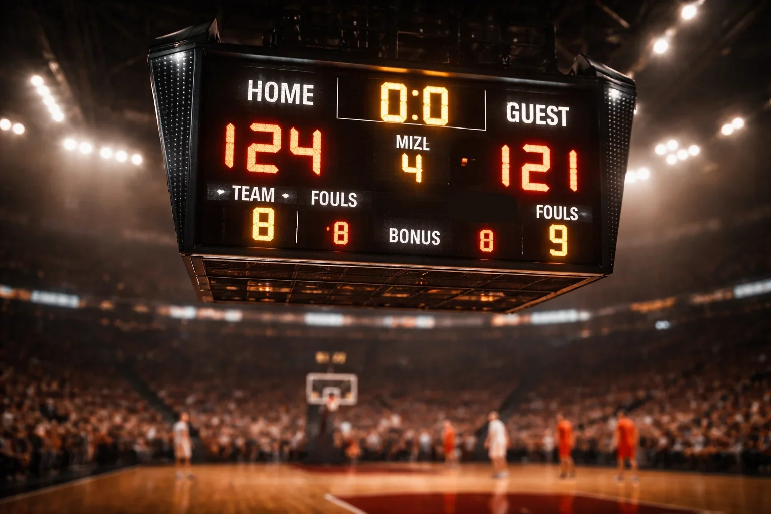 Over/Under Basketball Wetten — Anzeigetafel mit Punktestand