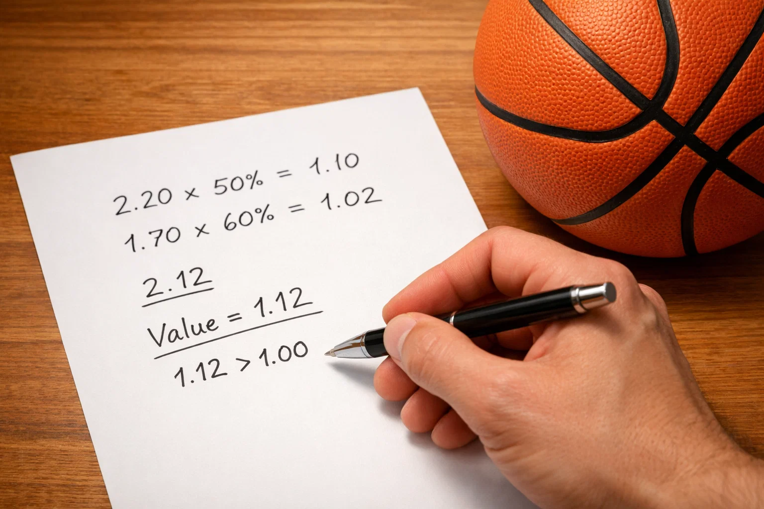 Wettquoten Berechnung Basketball — Stift und Notizen mit Zahlen